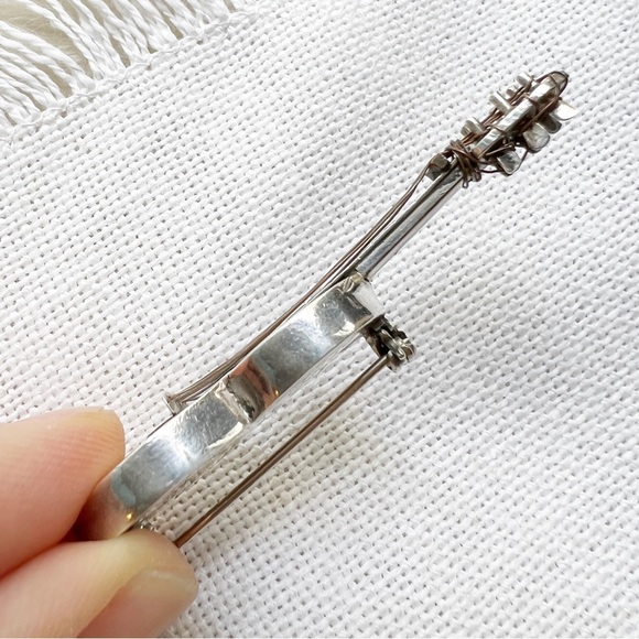 1970s Vintage TAXCO Mexico Guitar Sterling Silver Brooch Pin - Picture 8 of 8